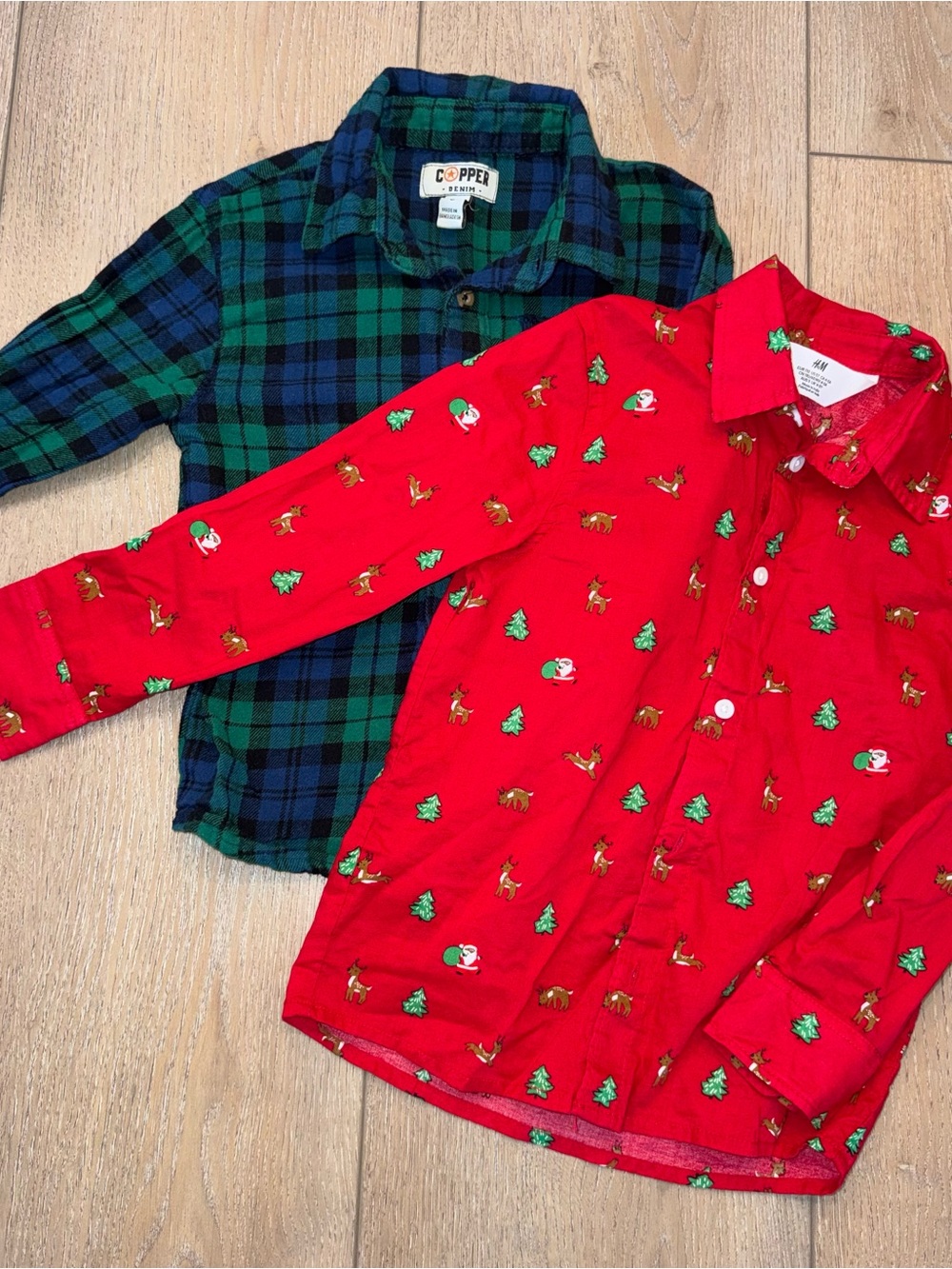 Copper Key Red Holiday Print Button-Down Shirt (with Green Plaid Layer)